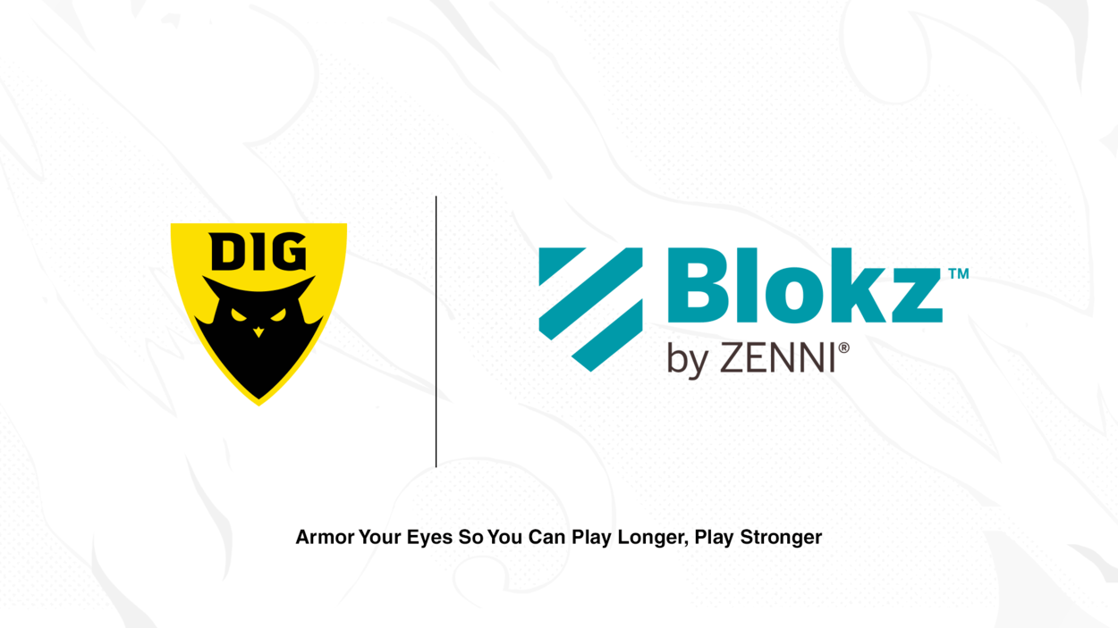 DIG logo, Blokz by Zenni logo. Text: "Armor Your Eyes So You Can Play Longer, Play Stronger."