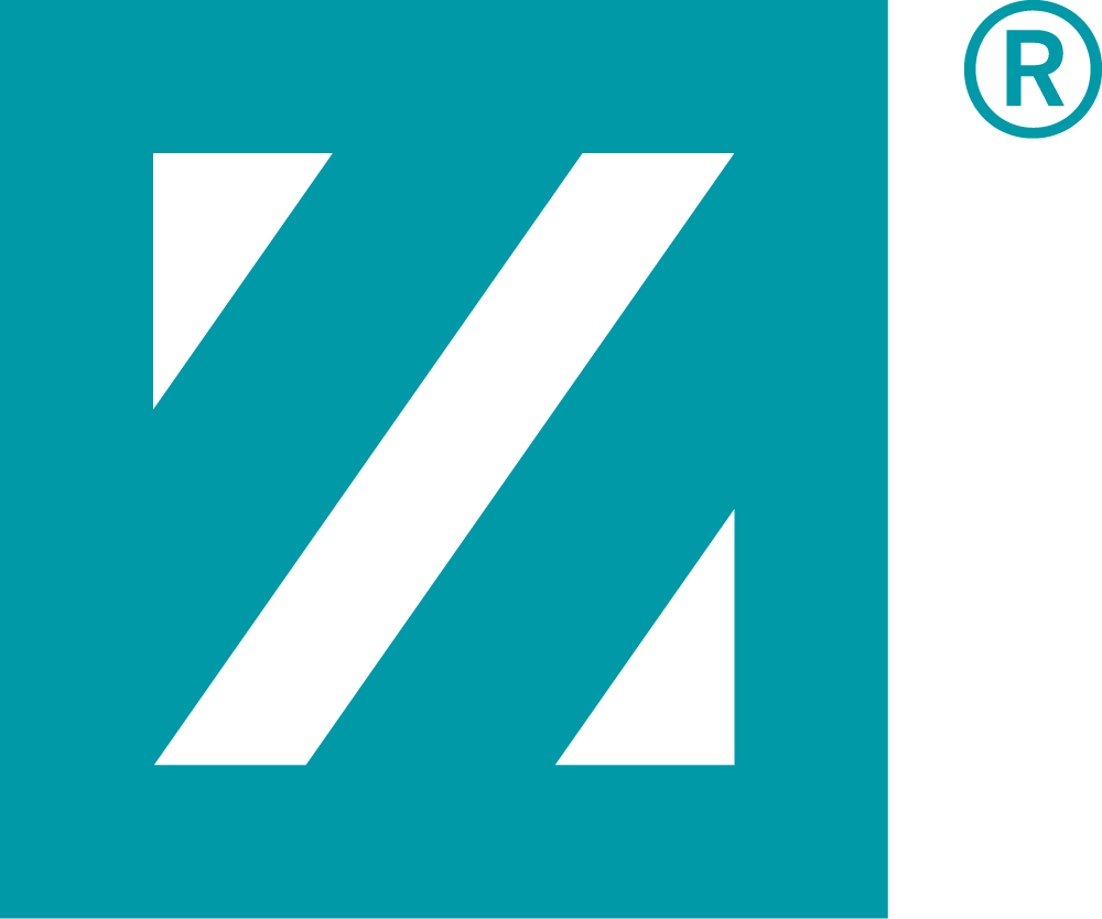 Teal and black abstract logo with a registered trademark symbol.